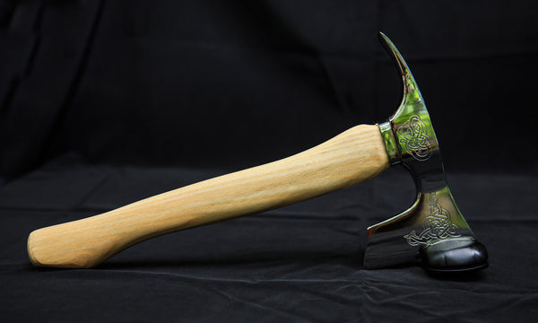 Bearded axe with adze blade stainless steel engraved polished