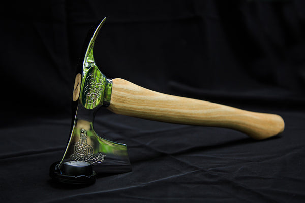 Bearded axe with adze blade stainless steel engraved polished