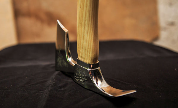 Bearded axe with adze blade stainless steel engraved polished