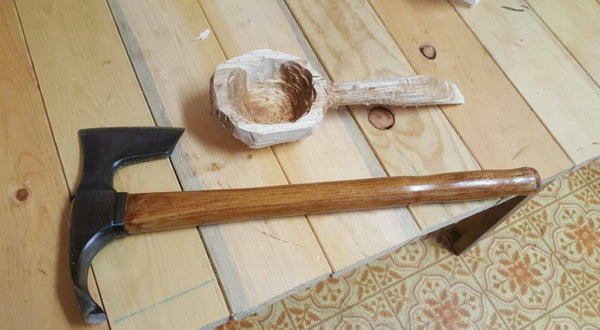 Elegant small bearded hatchet / axe combined with curved adze blade - bowl makers tool- rare!!!