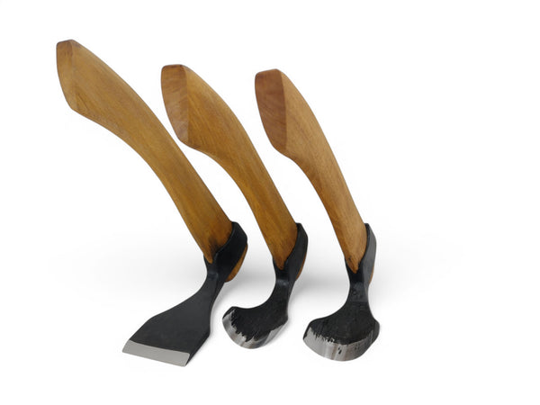 Set of 3 wood carving woodworking bowl adze tools - straight - big - small curved adze