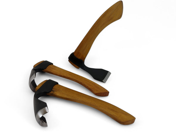 Set of 3 wood carving woodworking bowl adze tools - straight - big - small curved adze