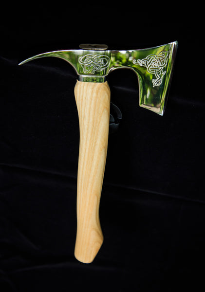Bearded axe with adze blade stainless steel engraved polished
